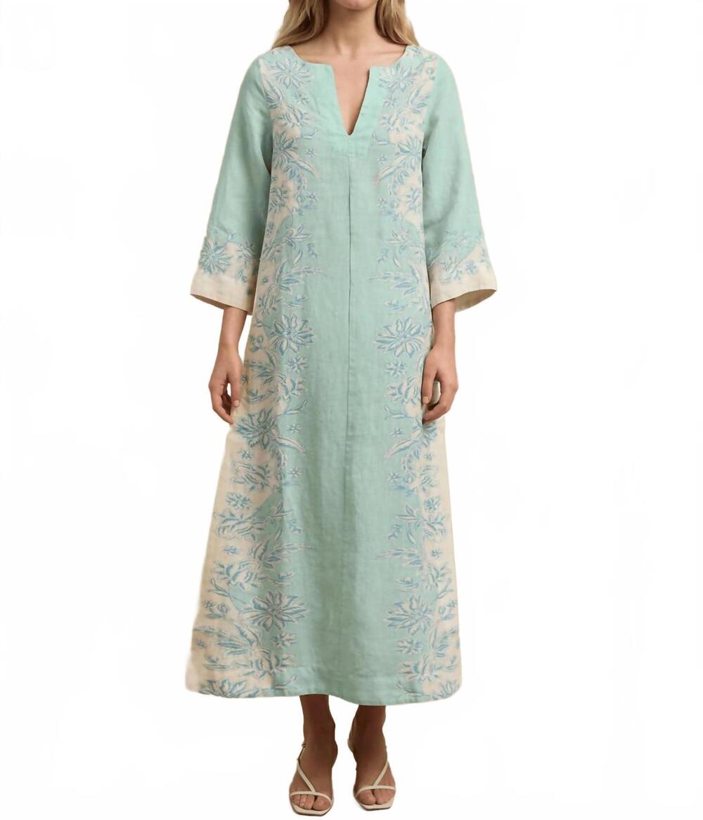 NEW HANNAH ARTWEAR ariya kaftan midi dress in seafoam bloom